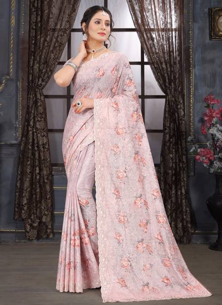 Pink Colour Latest Fancy Party Wear Orgenza Digital Print With Embroidered Saree Collection 1087